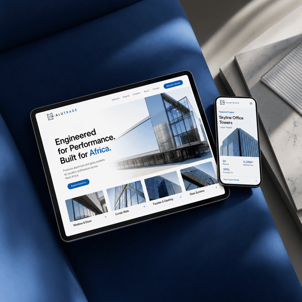 Alutrade — brand and website for an aluminium trading business — 1